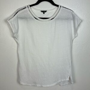 Massimo Dutti Eyelet Trim Short Sleeve Round Neck T-shirt In White Size M